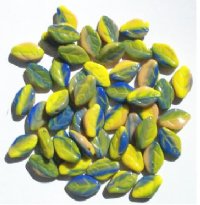 50 12mm Opaque Yellow, Blue, & Olive Glass Leaf Beads